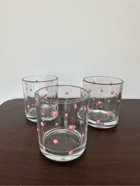 Clear Glass Tumbler Set with Pink Polka Dots - 3pc